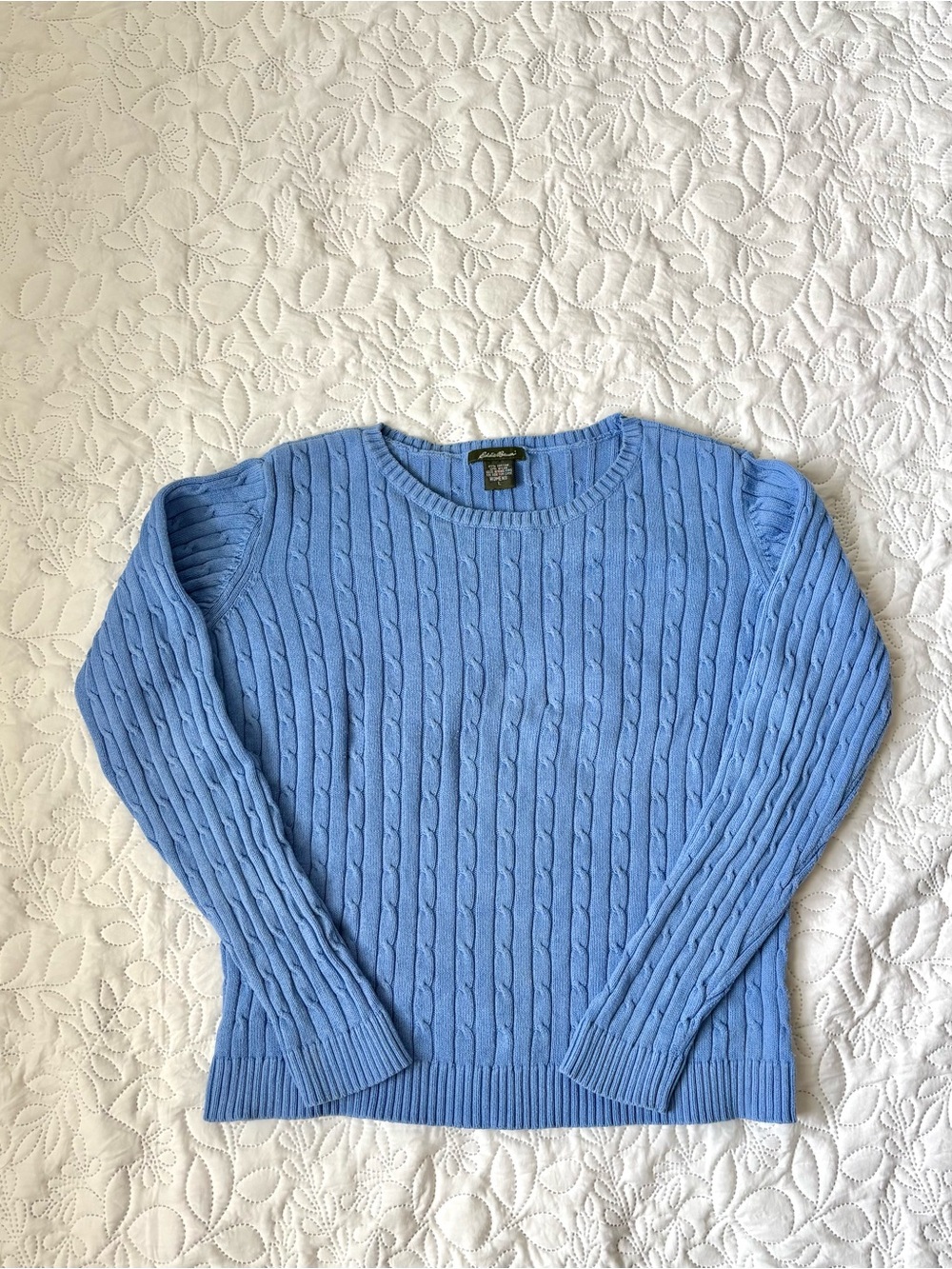 Eddie Bauer Cable Knit Cotton Blend Crewneck Sweater Blue Size L
